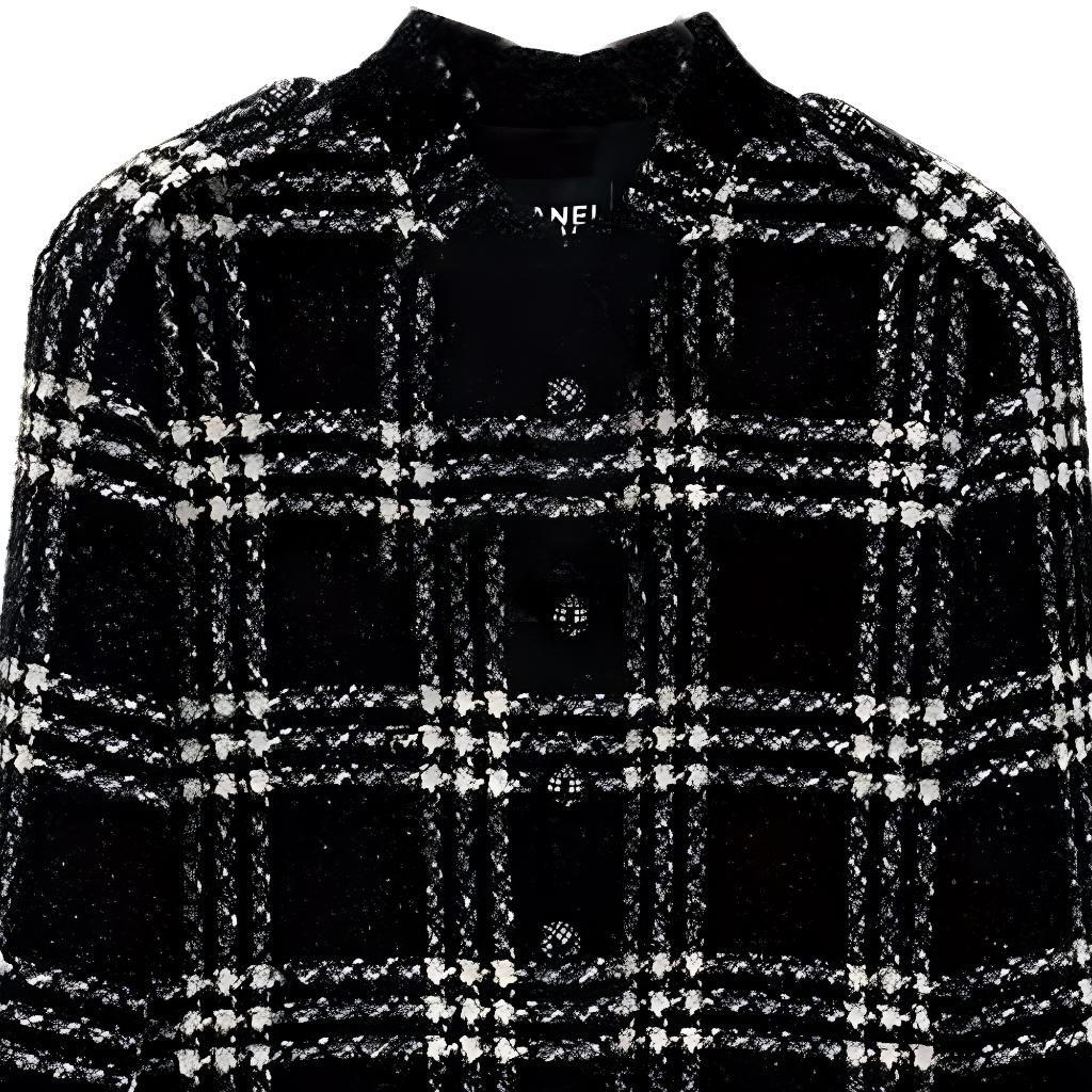 Shop (W) CHANEL Jaket Hitam Kotak-Kotak Lengan Panjang dengan Kancing. P73626-V64944-NJ600