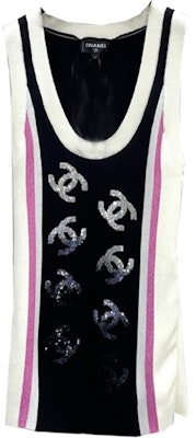 (Women) CHANEL Black Sleeveless Short Knit Dress with Logo Pattern. P75627-K10886-NQ839 Buy (Women) CHANEL Black Sleeveless Short Knit Dress with Logo Pattern. P75627-K10886-NQ839