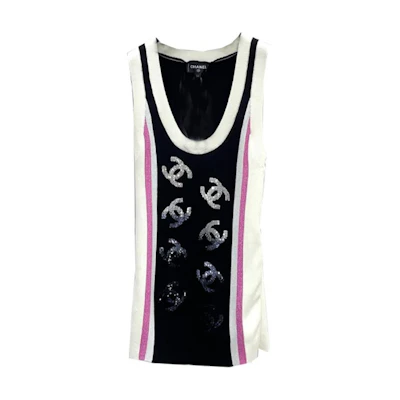 (Women) CHANEL Black Sleeveless Short Knit Dress with Logo Pattern. P75627-K10886-NQ839