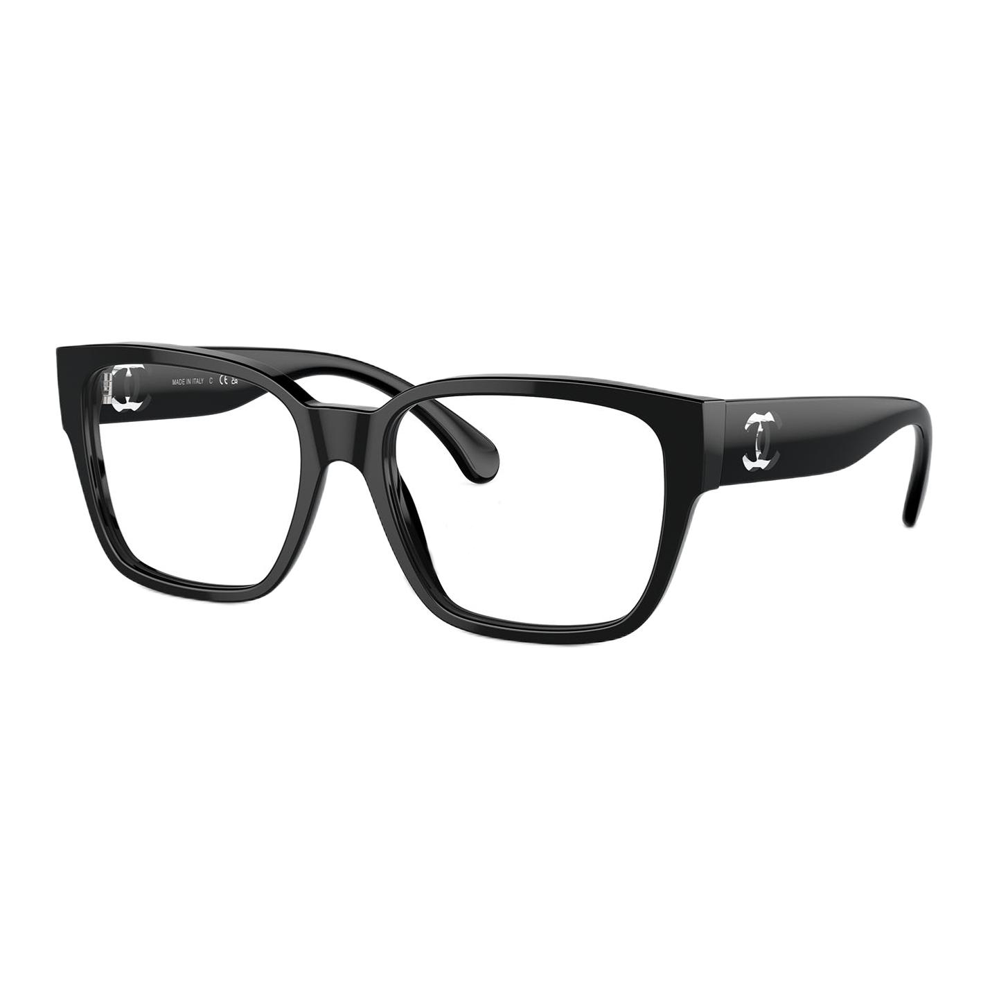 (Women) CHANEL  Black Square Optical Glasses with Logo on Temples. CH3475-C501