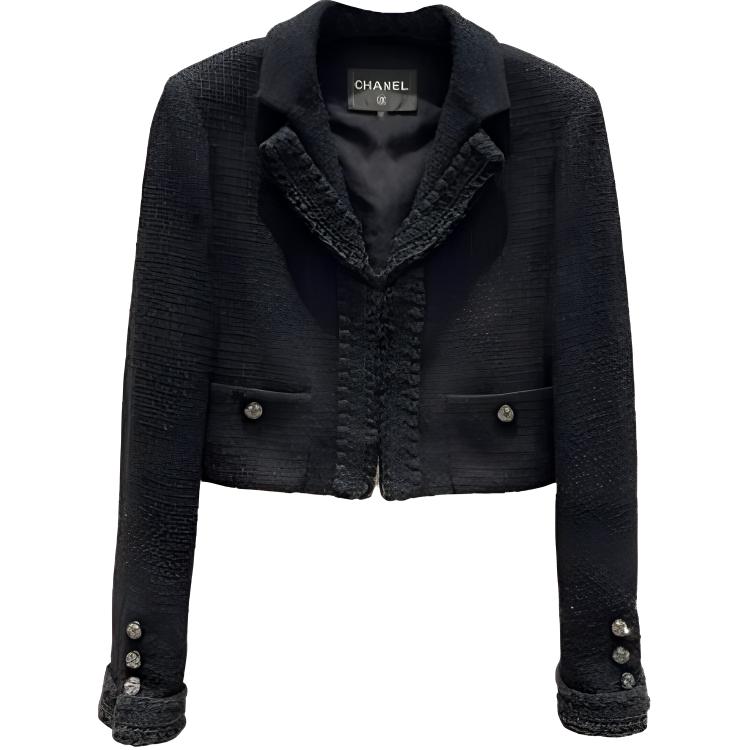 (Women) CHANEL  Black Tweed Jacket with Notched Lapel. P71896-V63586-94305