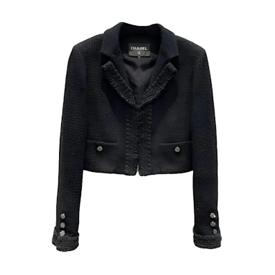 (Women) CHANEL Black Tweed Jacket with Notched Lapel. P71896-V63586-94305