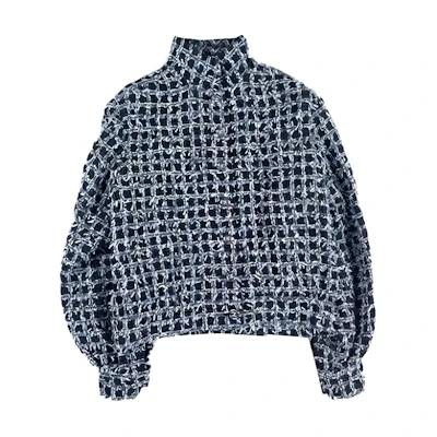 (Women) CHANEL Black Tweed Plaid Single-Breasted Casual Jacket P75229-V66762-NO615