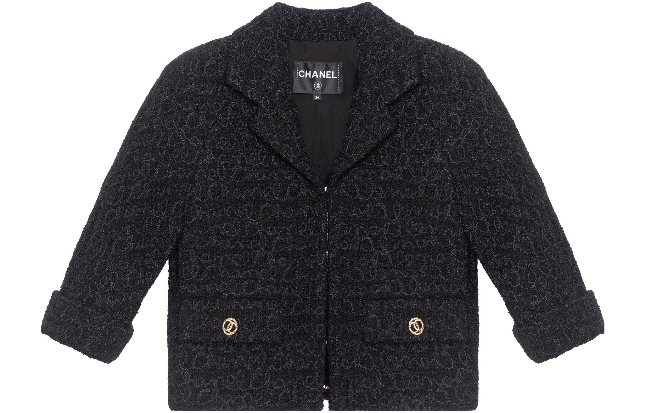 (Women) CHANEL  Black Tweed Short Jacket with Subtle Coil Pattern. P75469-V67152-94305