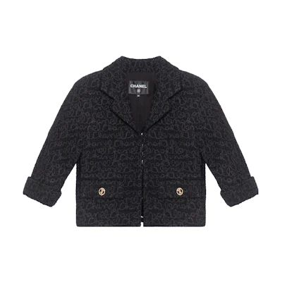 (Women) CHANEL Black Tweed Short Jacket with Subtle Coil Pattern. P75469-V67152-94305