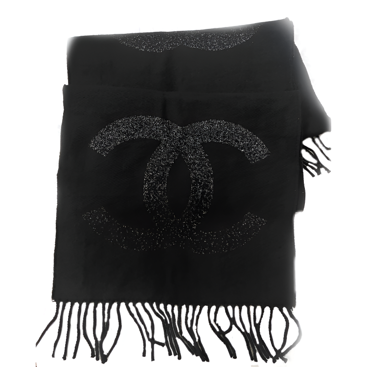 (Women) CHANEL  Black Wool-Cashmere Blend Patterned Scarf. AAA318-B17441-NZA97