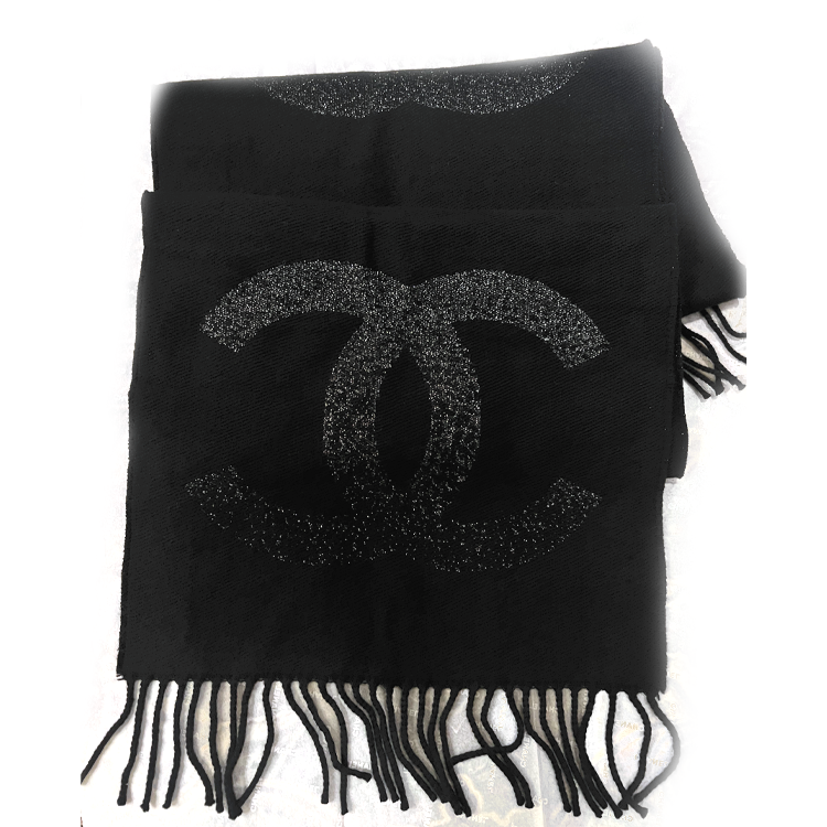 Order (W) シャネル ブラック ウールカシミア混 パターン柄 マフラー. AAA318-B17441-NZA97