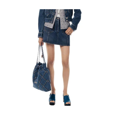 (Women) CHANEL Blue Denim Skirt with Solid Color and Zipper Pocket Design P76766-V68693-NV260