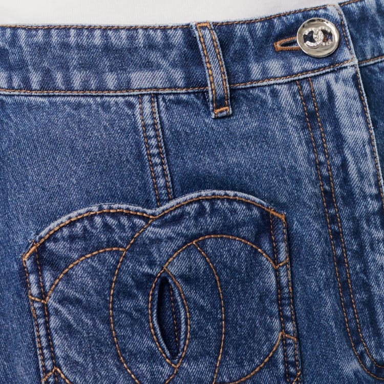 Purchase (W) シャネル ブルーデニムスカート ソリッドカラー ジッパーポケット付きデザイン P76766-V68693-NV260