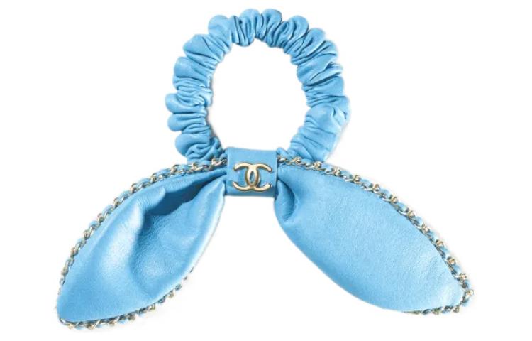 (Women) CHANEL  Blue Hair Tie in Lambskin Leather with Gold-Tone Metal. AA8258-B08282-NI516