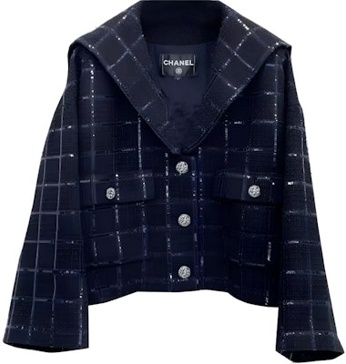 (Women) CHANEL Blue Plaid Single-Breasted Casual Jacket P77269-V69310-NY556 Buy (Women) CHANEL Blue Plaid Single-Breasted Casual Jacket P77269-V69310-NY556