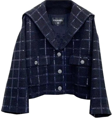 (Women) CHANEL Blue Plaid Single-Breasted Casual Jacket P77269-V69310-NY556 Order (Women) CHANEL Blue Plaid Single-Breasted Casual Jacket P77269-V69310-NY556