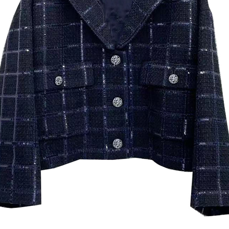 Shop (W) CHANEL 藍色格紋單排扣休閒外套 P77269-V69310-NY556