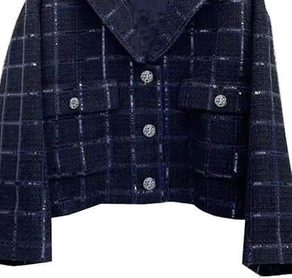 (Women) CHANEL Blue Plaid Single-Breasted Casual Jacket P77269-V69310-NY556 Shop (Women) CHANEL Blue Plaid Single-Breasted Casual Jacket P77269-V69310-NY556