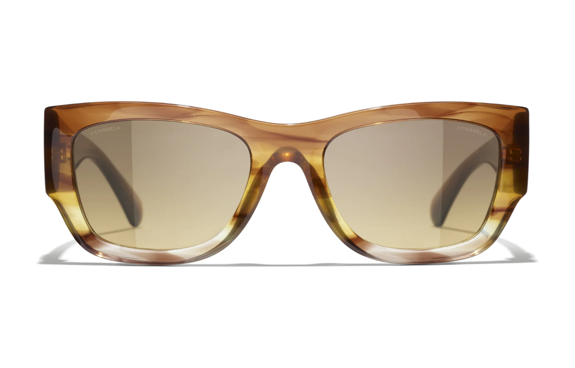 (Women) CHANEL  Brown Irregular Acetate Sunglasses with Letter Details. CH5507174511