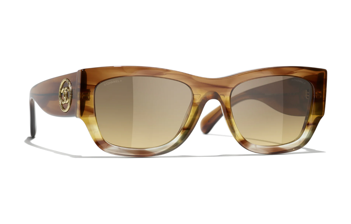 Lookbook (W) 香奈儿 棕色不规则醋酸板太阳眼镜带字母细节 CH5507174511