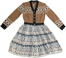 (Women) CHANEL Brown Knit V-Neck Long Sleeve Button-Down Dress. P62541-K48057-MH277 (Women) CHANEL Brown Knit V-Neck Long Sleeve Button-Down Dress. P62541-K48057-MH277