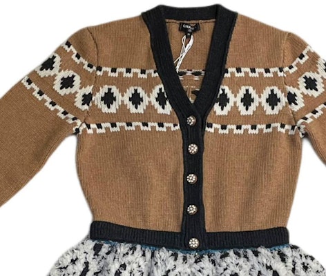 (Women) CHANEL Brown Knit V-Neck Long Sleeve Button-Down Dress. P62541-K48057-MH277 Shop (Women) CHANEL Brown Knit V-Neck Long Sleeve Button-Down Dress. P62541-K48057-MH277