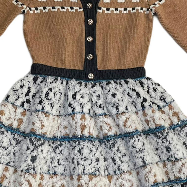 Purchase (W) シャネル ブラウン ニット Vネック 長袖 ボタンダウン ドレス P62541-K48057-MH277