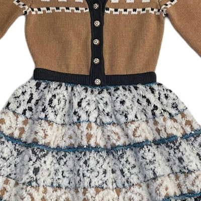 (Women) CHANEL Brown Knit V-Neck Long Sleeve Button-Down Dress. P62541-K48057-MH277 Purchase (Women) CHANEL Brown Knit V-Neck Long Sleeve Button-Down Dress. P62541-K48057-MH277