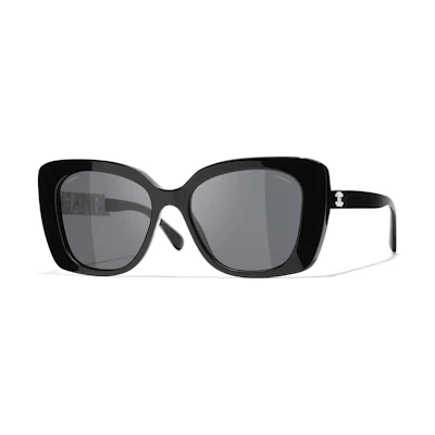 (Women) CHANEL Butterfly Sunglasses with Lettered Temples Black White CH5422BA-1026S4
