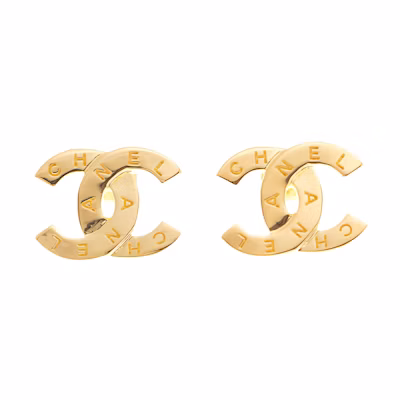(Women) CHANEL Gold Logo Metal Stud Earrings. AB4451GP