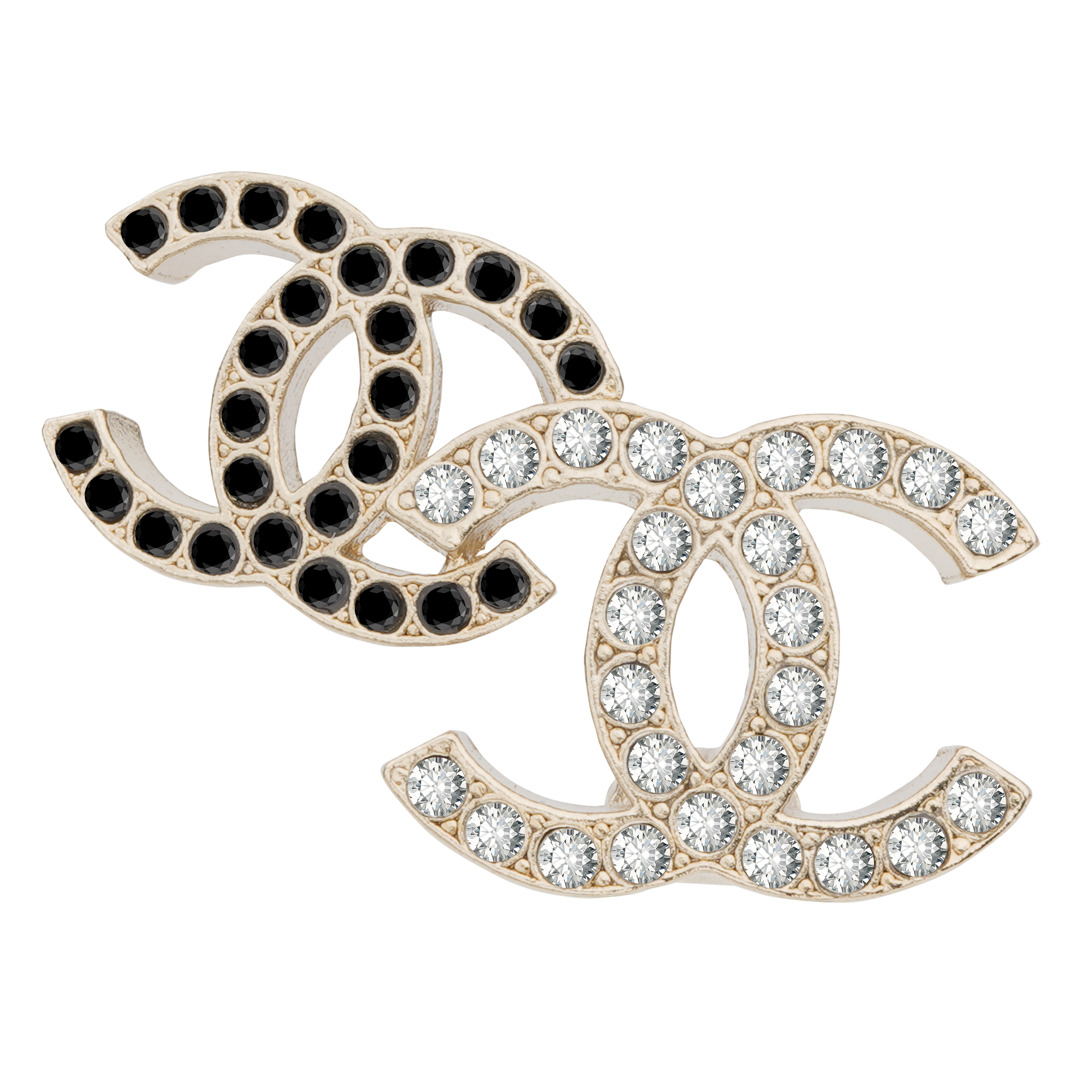(Women) CHANEL  Gold Metal Earrings with Rhinestone Double Logo Design. AB9260-B09007-NK077