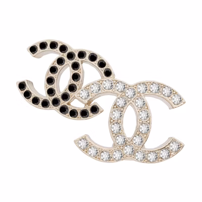 (Women) CHANEL Gold Metal Earrings with Rhinestone Double Logo Design. AB9260-B09007-NK077
