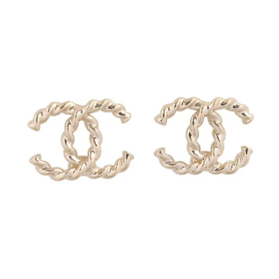 (Women) CHANEL Gold Metal Logo Stud Earrings. ABC529-B16134-NW446