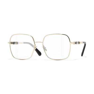 (Women) CHANEL Gold Square Optical Glasses with Logo Metal Frame CH2215