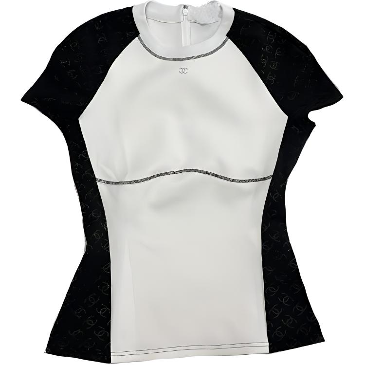 (Women) CHANEL  Graphic Print Slim Fit Raglan Sleeve Crewneck T-Shirt. P76414-V47504-NT733