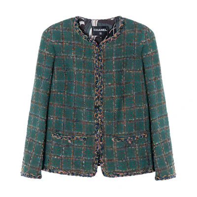 (Women) CHANEL Green Colorblock Plaid Jacket - Spring/Summer 2023 Collection. P75152-V66677-NO230