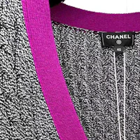Shop (Women) CHANEL Grey V-Neck Striped Trim Long Sleeve Knit Sweater Casual Wear P71579-K10300-NF659