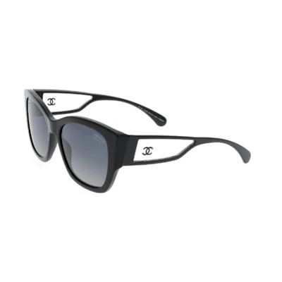 (Women) CHANEL Irregular Black Sunglasses with Logo Detail 14462336
