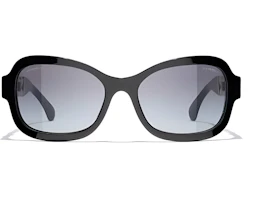 (Women) CHANEL Irregular Shape Sunglasses Black with Chain Detail Legs. CH5465QC622S6 (Women) CHANEL Irregular Shape Sunglasses Black with Chain Detail Legs. CH5465QC622S6