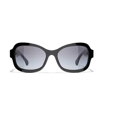 (Women) CHANEL Irregular Shape Sunglasses Black with Chain Detail Legs. CH5465QC622S6