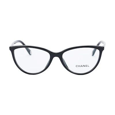 (Women) CHANEL Irregular Shaped Black Optical Glasses with Gold Logo. CH3470U-C501