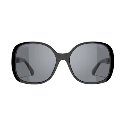 (Women) CHANEL Irregular Shaped Sunglasses Black Acetate Calfskin Logo Design. A71478X02153S8828_rr