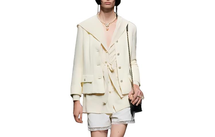 (Women) CHANEL  Light Yellow Cotton Tweed Single-Breasted Jacket Spring Summer 2023 P74764-V66453-NN201