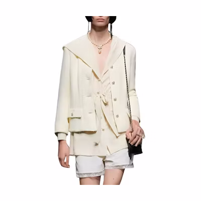 (Women) CHANEL Light Yellow Cotton Tweed Single-Breasted Jacket Spring Summer 2023 P74764-V66453-NN201
