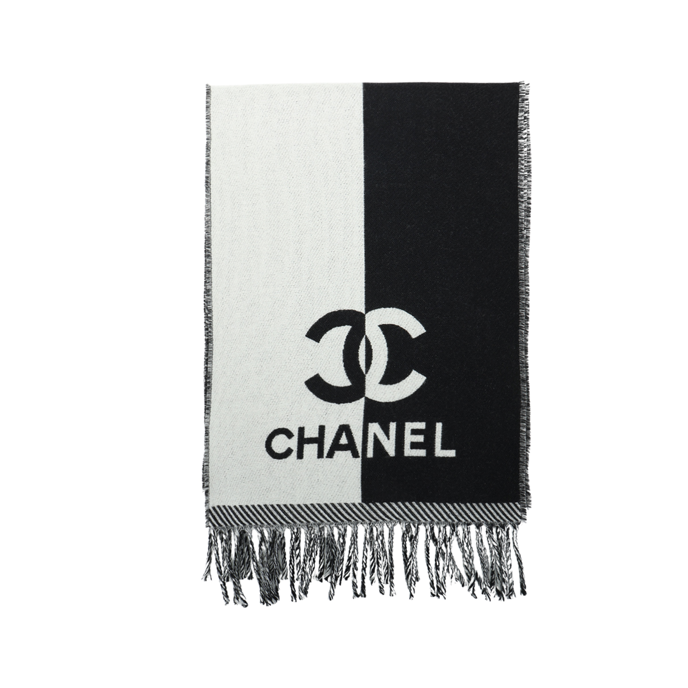 (Women) CHANEL  Logo Print Fur Knit Scarf Black/White AAA255B17089NZ303