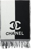 (Women) CHANEL Logo Print Fur Knit Scarf Black/White AAA255B17089NZ303 (Women) CHANEL Logo Print Fur Knit Scarf Black/White AAA255B17089NZ303