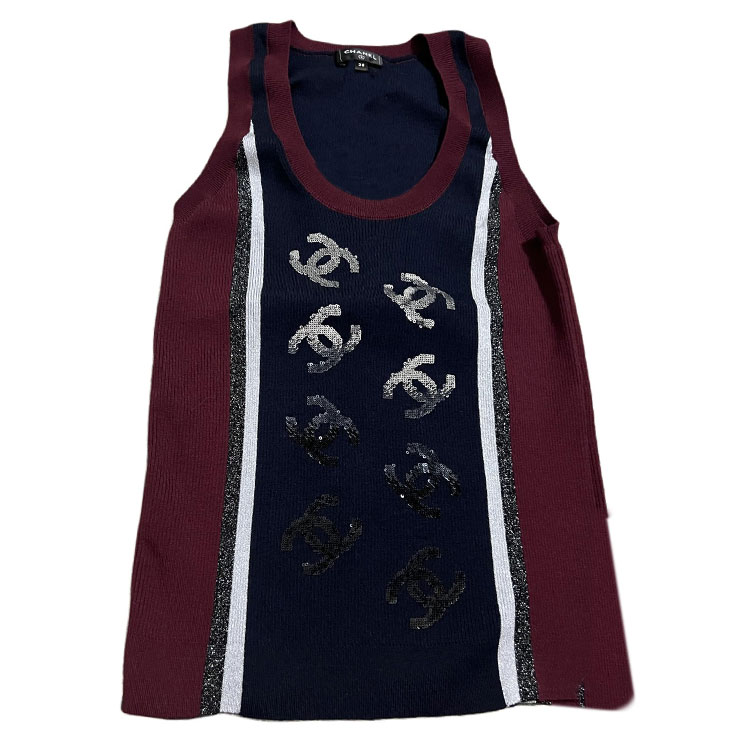 (Women) CHANEL  Logo Print Round Neck Sleeveless Vest - Multicolor. P75627-K10886-NQ947