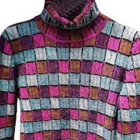 Lookbook (Women) CHANEL Multicolor Plaid Printed High-Neck Long-Sleeve Knit Sweater. P59231-K07769-ME923