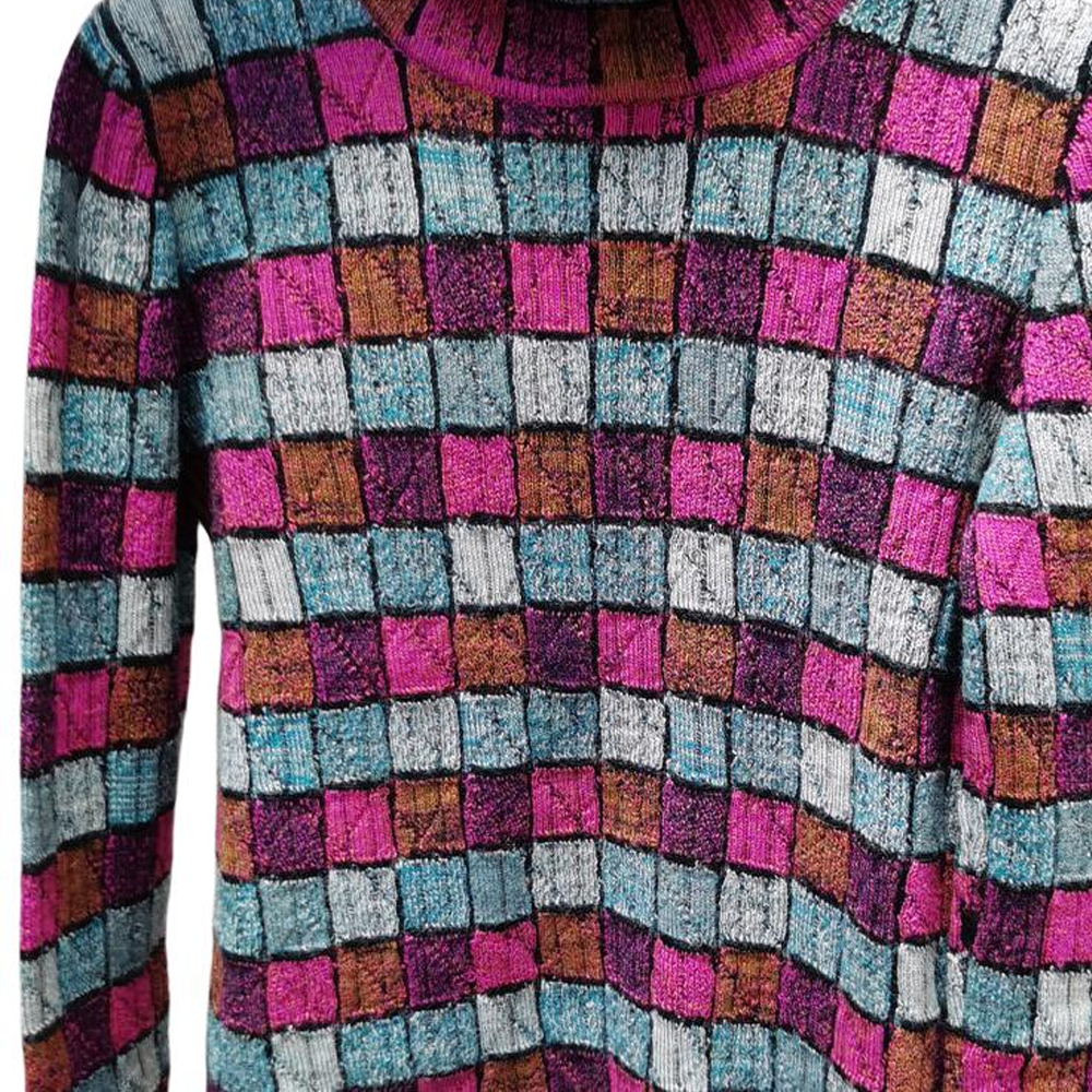 Shop (W) CHANEL 多色格紋高領長袖針織毛衣. P59231-K07769-ME923