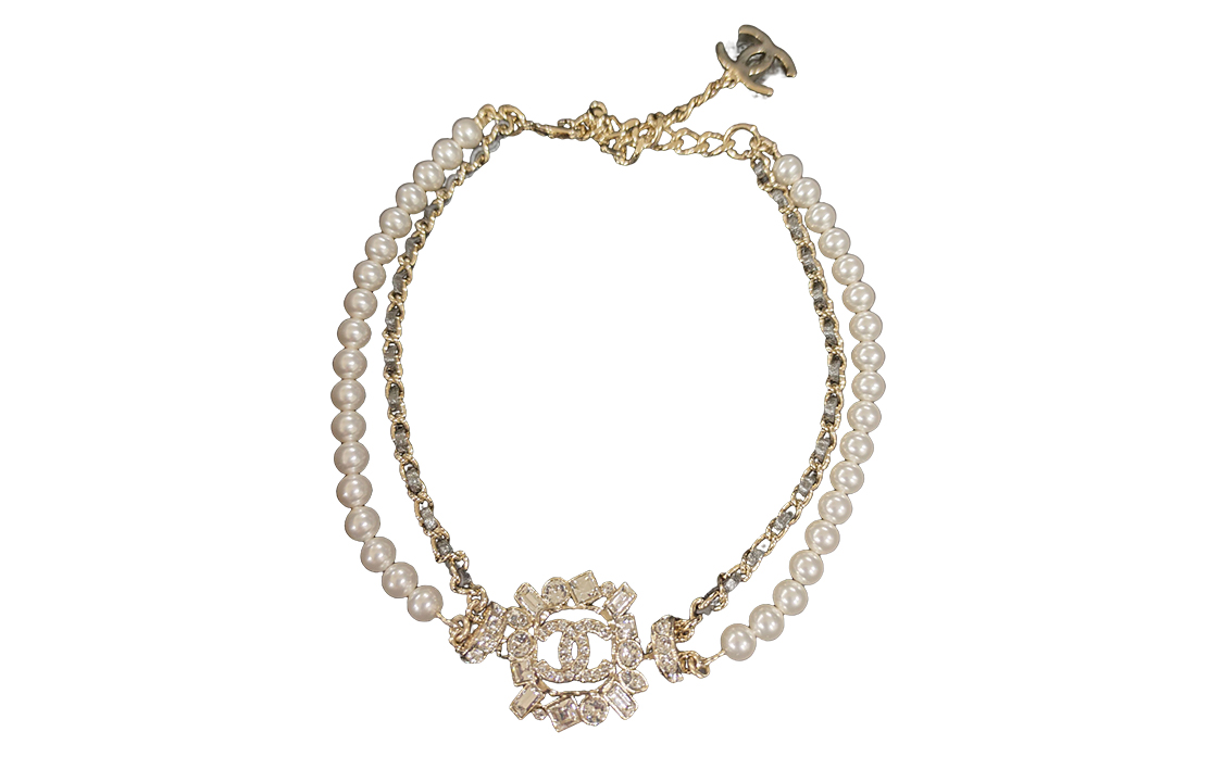 (Women) CHANEL  Necklace 23P Square Pendant with Cubic Zirconia, Pearls & Metal. ABA242-B10473-NM954