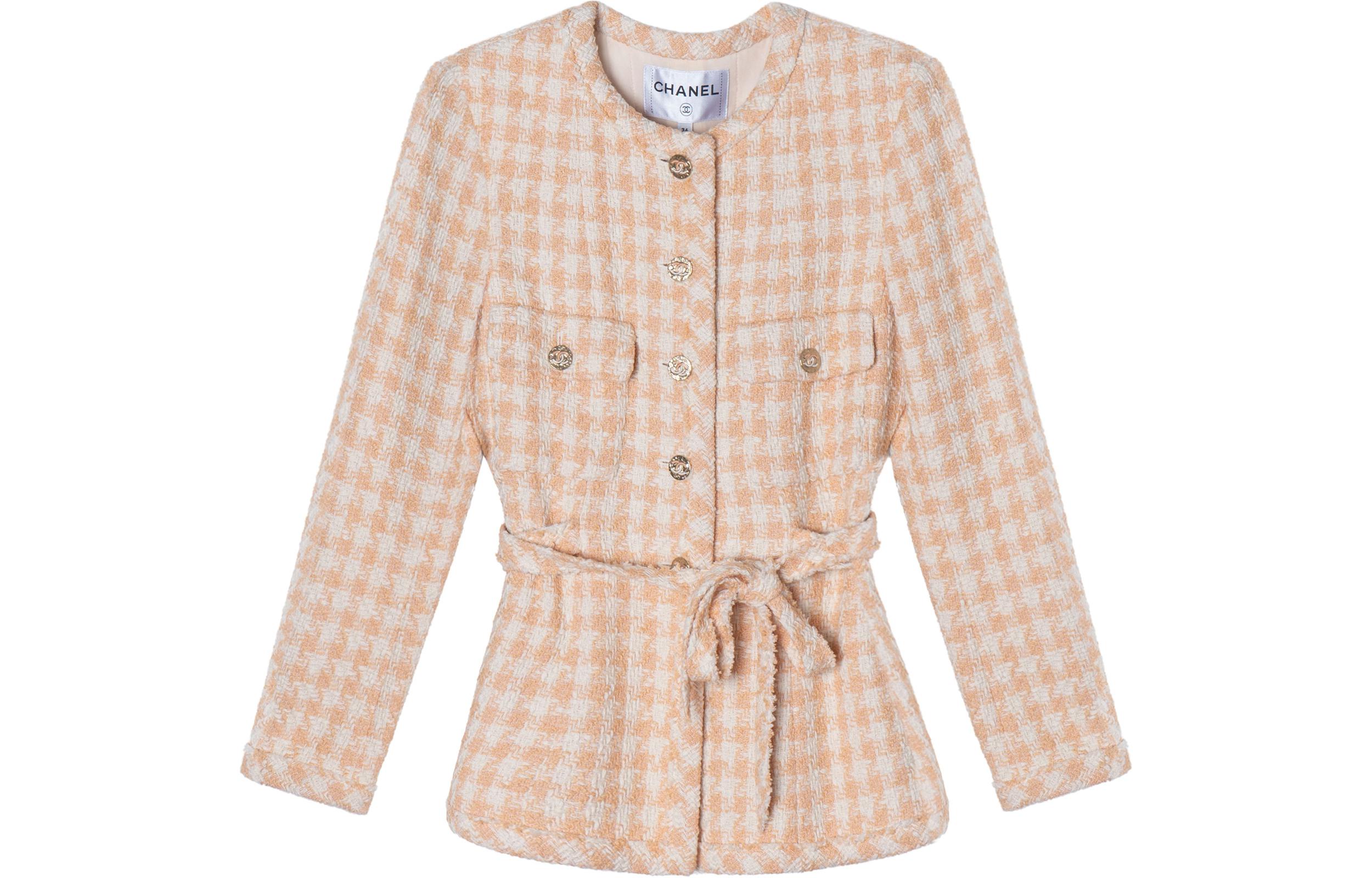 (Women) CHANEL  Orange Checkered Print Button-Up Long Sleeve Jacket - SS23 P74854-V66438-NN371