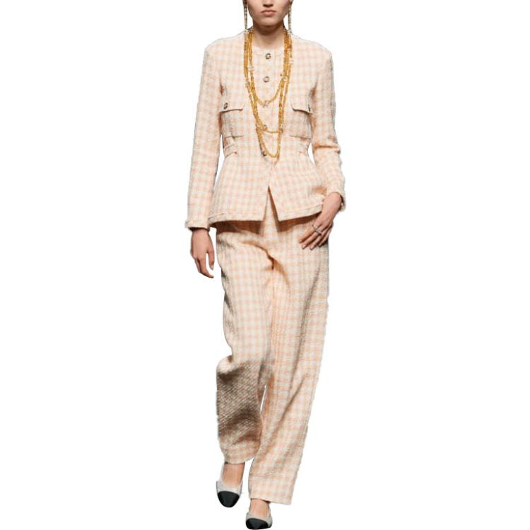 Shop (W) シャネル オレンジチェック柄ボタンアップ長袖ジャケット - SS23 P74854-V66438-NN371