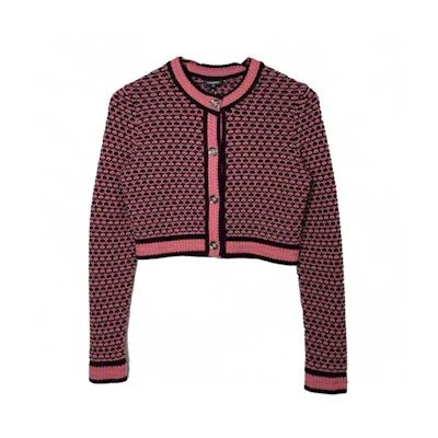 (Women) CHANEL Pink Knit Cardigan with Patterned Design and Round Neck. P75450-K10791-NO882