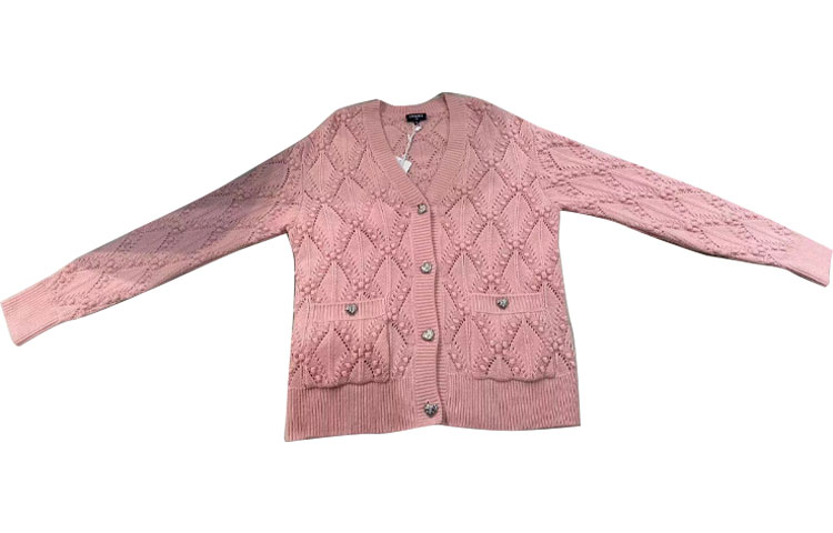 (Women) CHANEL  Pink V-Neck Long-Sleeve Knit Cardigan P71400-K10210-NE702